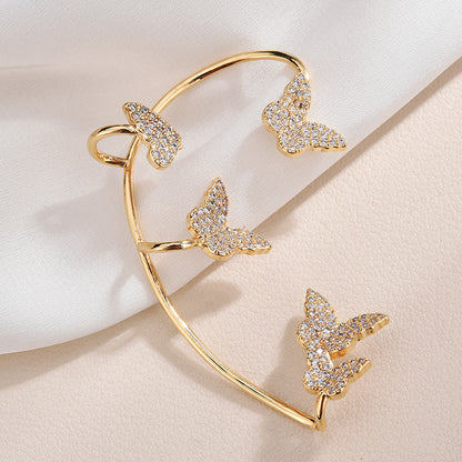 Gold Butterfly Crystal Ear Cuff Earring for Women , No Piercing needed , Valdore