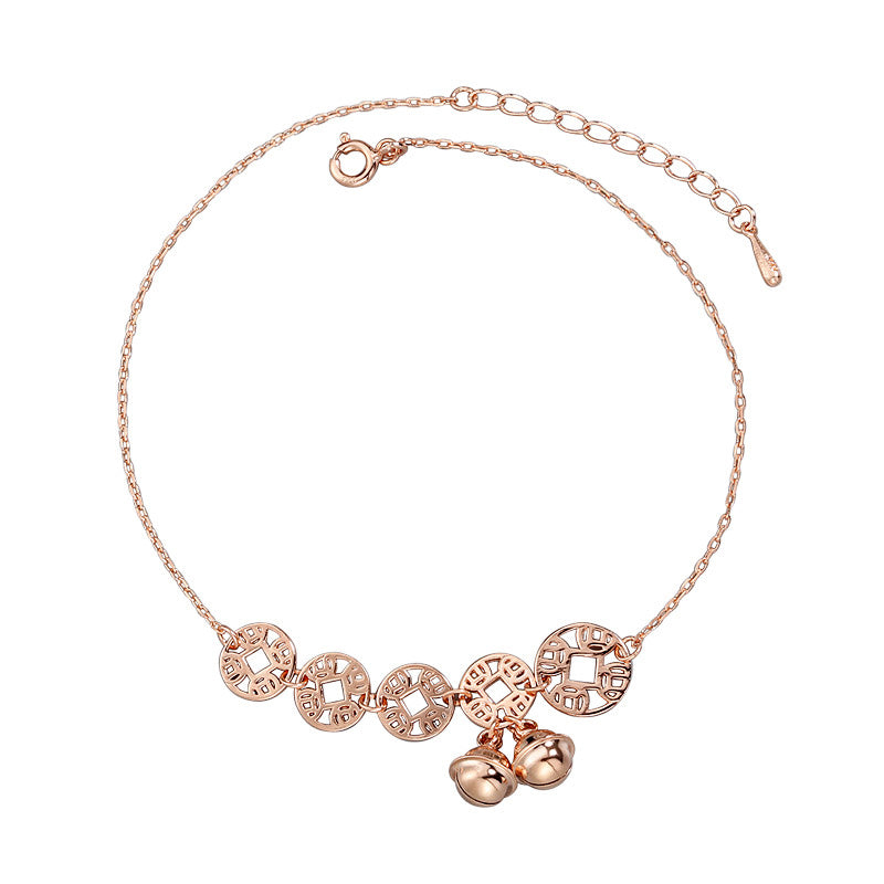 Rose Gold Boho Bells Coin Charm Anklet for Women, Valdore