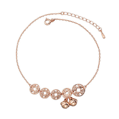 Rose Gold Boho Bells Coin Charm Anklet for Women, Valdore