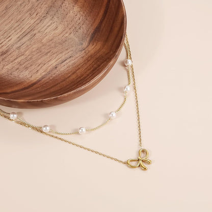 Pearl Double Layer Gold Choker Necklace for Women, Valdore