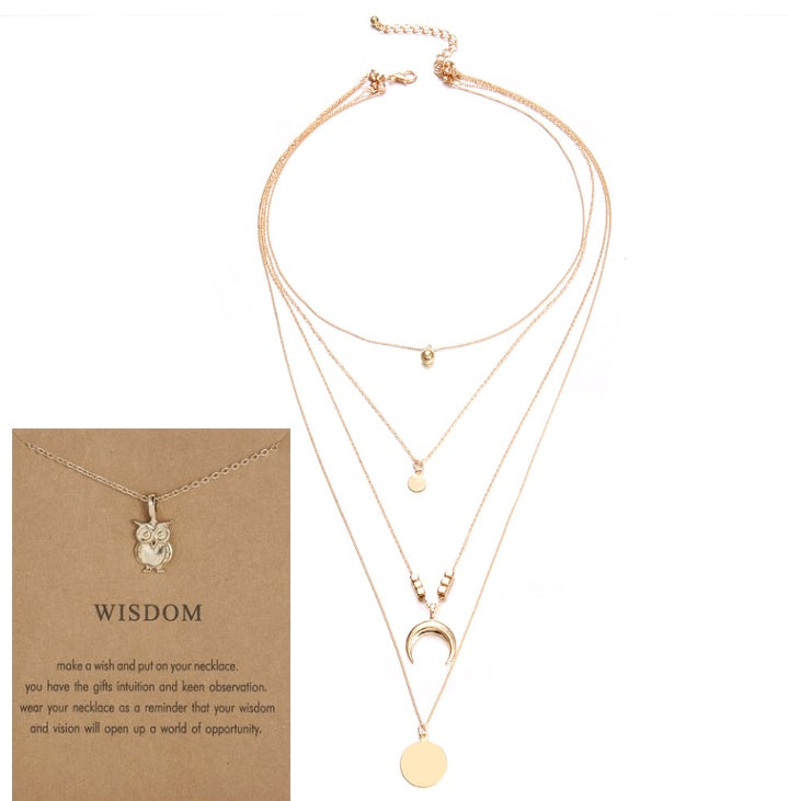 Multi Layer Boho Moon Pendant Wafer Necklace for Women, Valdore