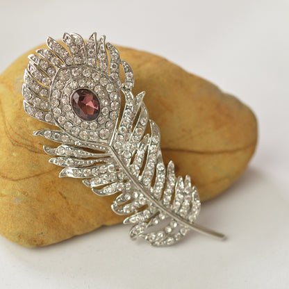 Retro Diamond Feather Brooch Corsage Pin for Women, valdore