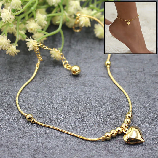 Gothic Gold Heart Pendant Beaded Anklet for Women, Valdore