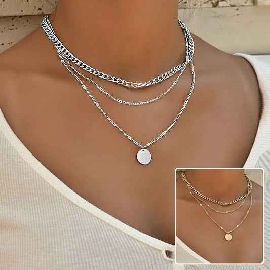 Multilayer Disc Pendant Clavicle Necklace for Women, Valdore