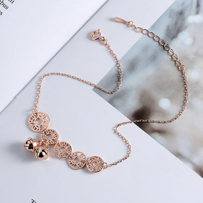 Rose Gold Boho Bells Coin Charm Anklet for Women, Valdore