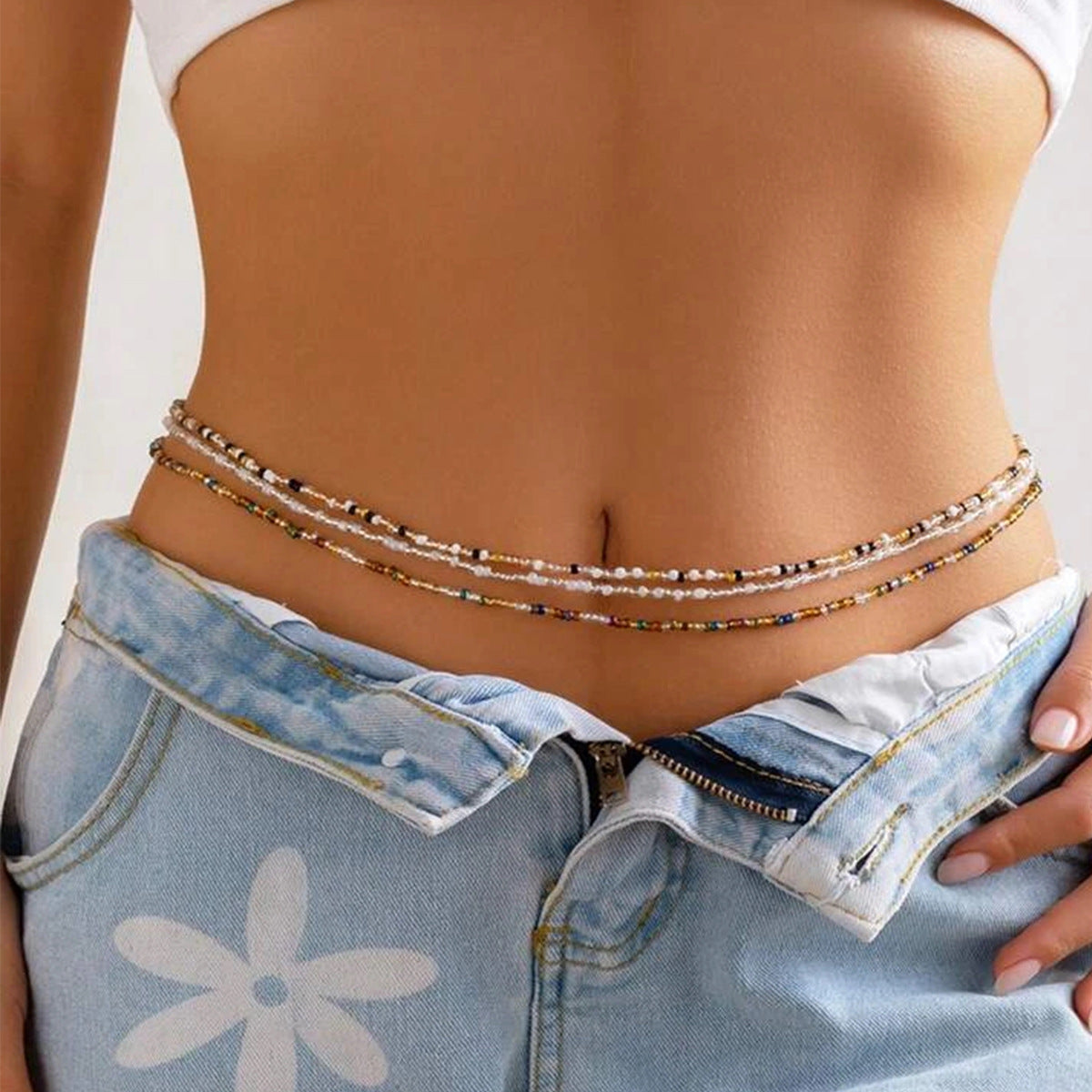 Mixed Color Bead Waist Body Chain Set for Women, Valdore