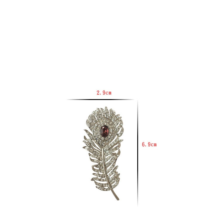 Retro Diamond Feather Brooch Corsage Pin for Women, valdore
