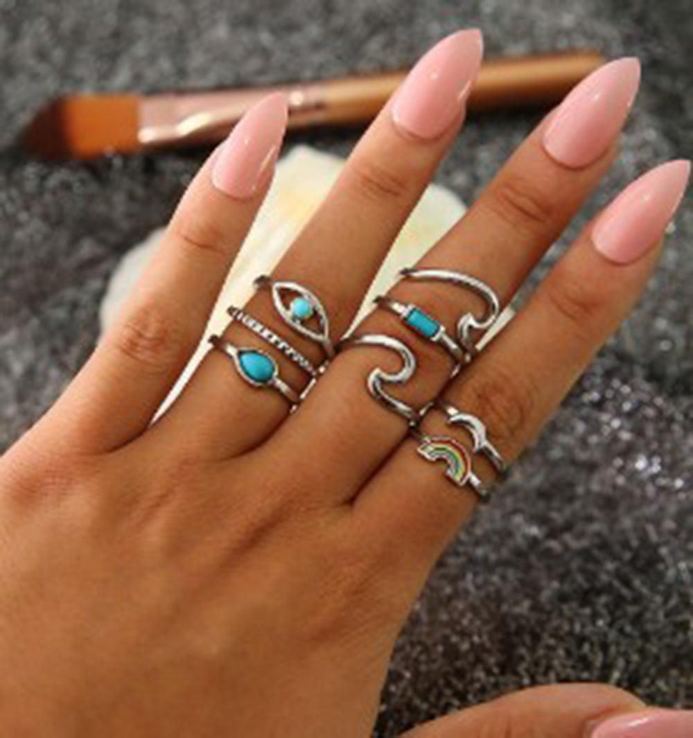 6PC Leaf Crown Geometric Stacking Ring Set for Women, Valdore