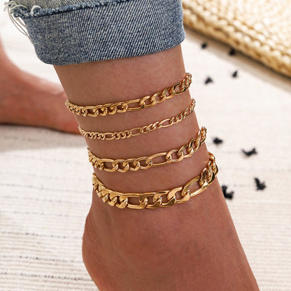 5 Piece Gold Heart Crystal Key Anklet Set for Women, Valdore