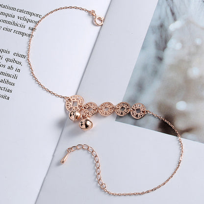 Rose Gold Boho Bells Coin Charm Anklet for Women, Valdore