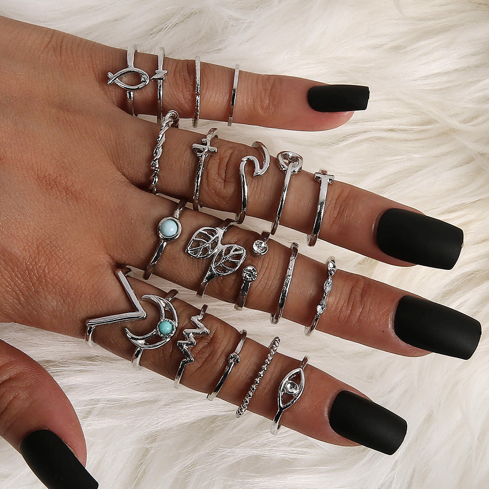 6PC Leaf Crown Geometric Stacking Ring Set for Women, Valdore