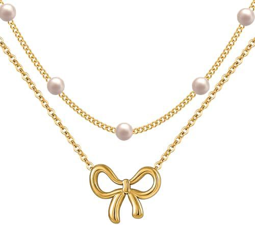 Pearl Double Layer Gold Choker Necklace for Women, Valdore