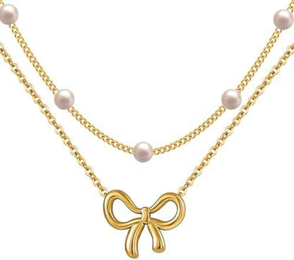 Pearl Double Layer Gold Choker Necklace for Women, Valdore