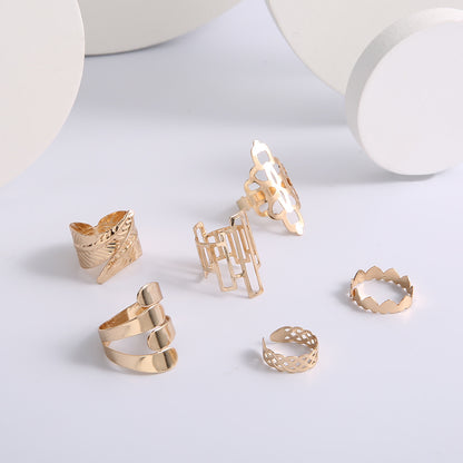 6PC Leaf Crown Geometric Stacking Ring Set for Women, Valdore