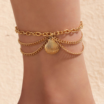 Gold Heart Tassel Snake Three Layer Anklet for Women, Valdore