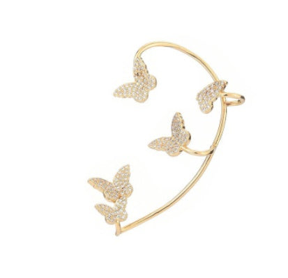 Gold Butterfly Crystal Ear Cuff Earring for Women , No Piercing needed , Valdore