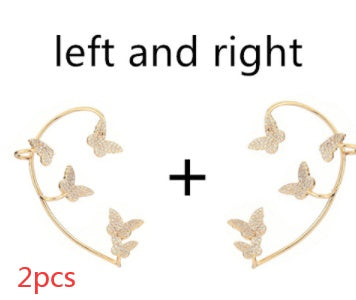 Gold Butterfly Crystal Ear Cuff Earring for Women , No Piercing needed , Valdore