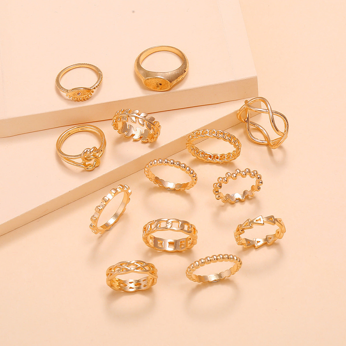 6PC Leaf Crown Geometric Stacking Ring Set for Women, Valdore
