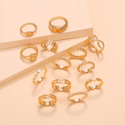 6PC Leaf Crown Geometric Stacking Ring Set for Women, Valdore