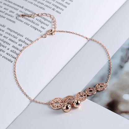 Rose Gold Boho Bells Coin Charm Anklet for Women, Valdore